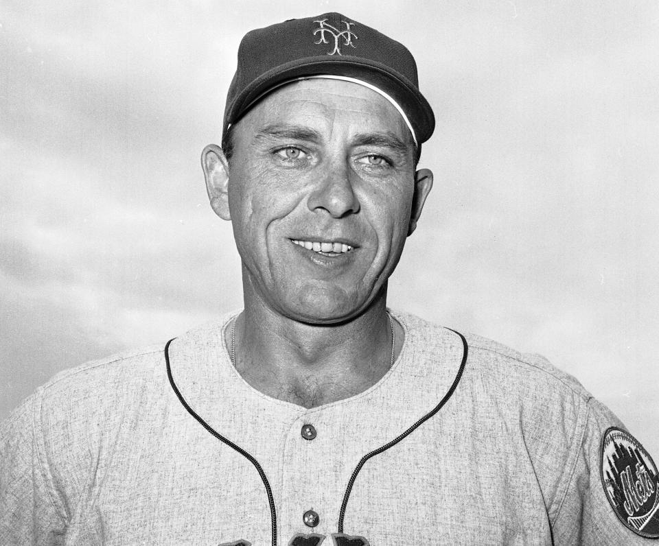 FILE - New York Mets' Gil Hodges smiles in March 1963. Hodges will be posthumously inducted into the Baseball Hall of Fame during ceremonies on Sunday, July 24, 2022. (AP Photo/Harry Harris, File)
