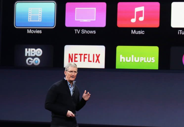 Tim Cook in front of content partners and possible competitors in the future. Source: Reuters