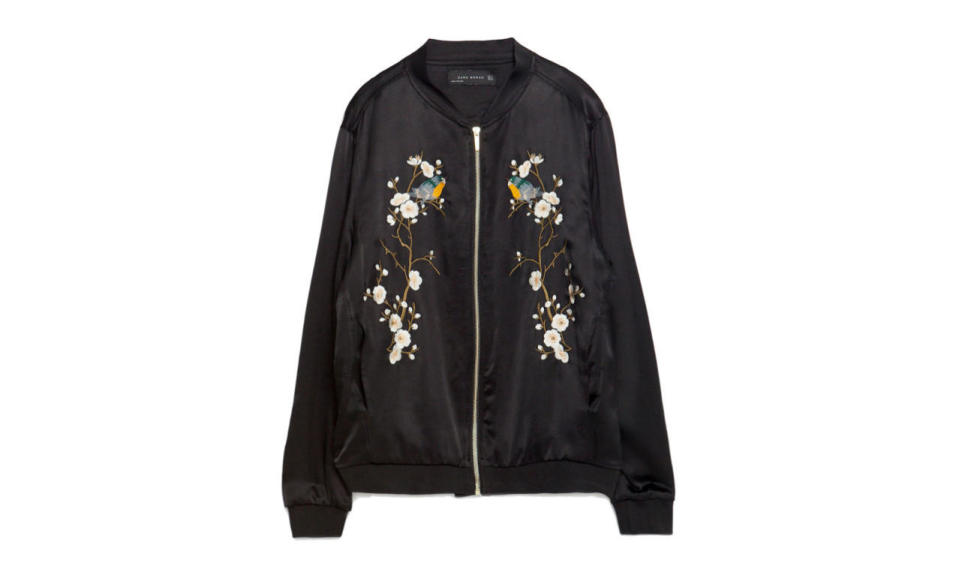 Zara Floral Embroidered Bomber Jacket