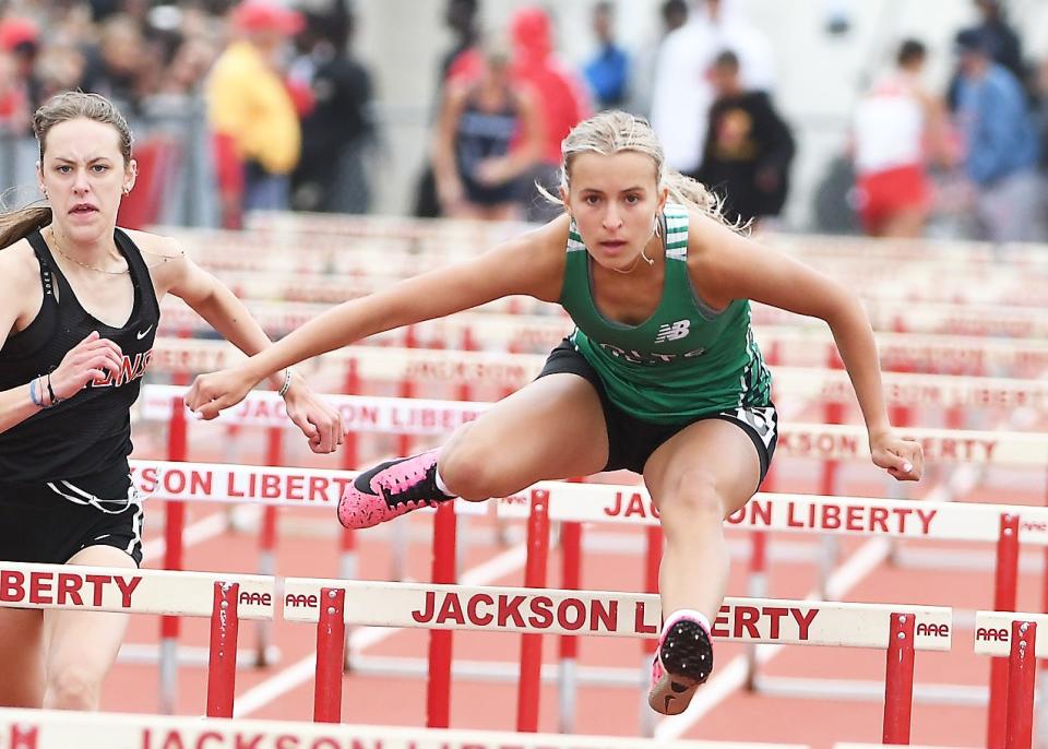 Colts Neck's Kylie Jacoutot placed 2nd in the G3 100 meter Hurdles at the Central and South Groups 2-3 Track sectionals at Jackson Liberty HS on 6/3/2023