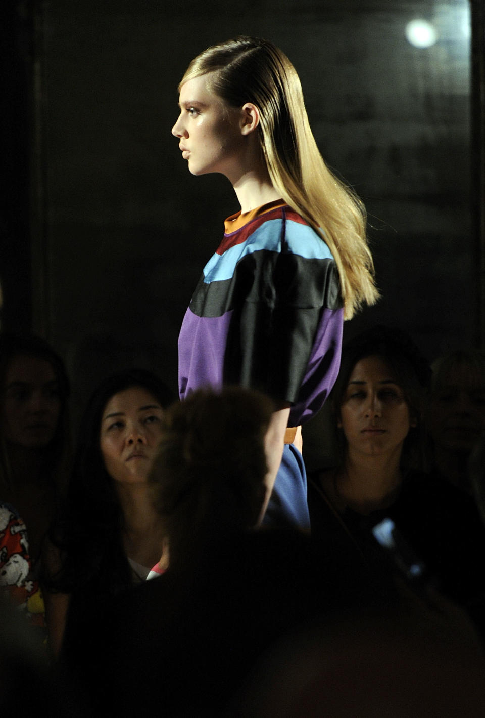 A model wears a creation for the Aquilano and Rimondi women's Spring-Summer 2014 collection, part of the Milan Fashion Week, unveiled in Milan, Italy, Saturday, Sept. 21, 2013. (AP Photo/Giuseppe Aresu)