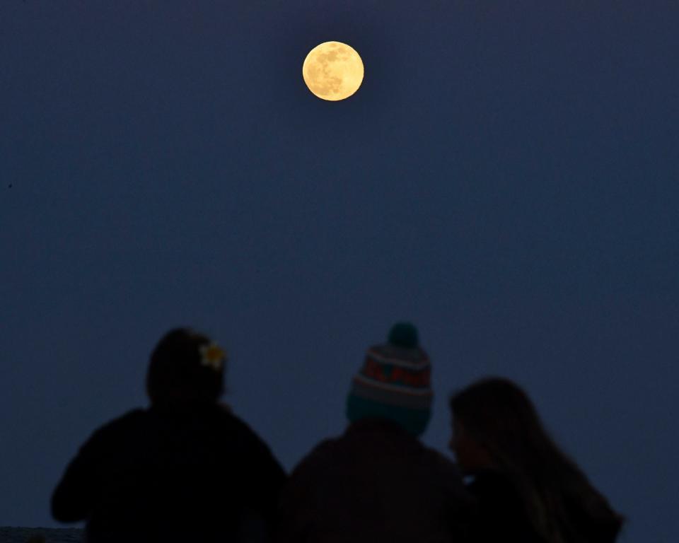 The Wolf Moon rises over the Atlantic Ocean on Jan. 6, 2023, at Ross Witham Beach on Hutchinson Island in Martin County.