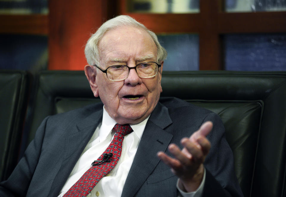 Berkshire Hathaway Chairman and CEO Warren Buffett speaks during an interview in Omaha, Neb., Monday, May 7, 2018. (AP Photo/Nati Harnik)