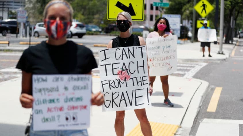 Florida teachers protest anti-mask mandates.