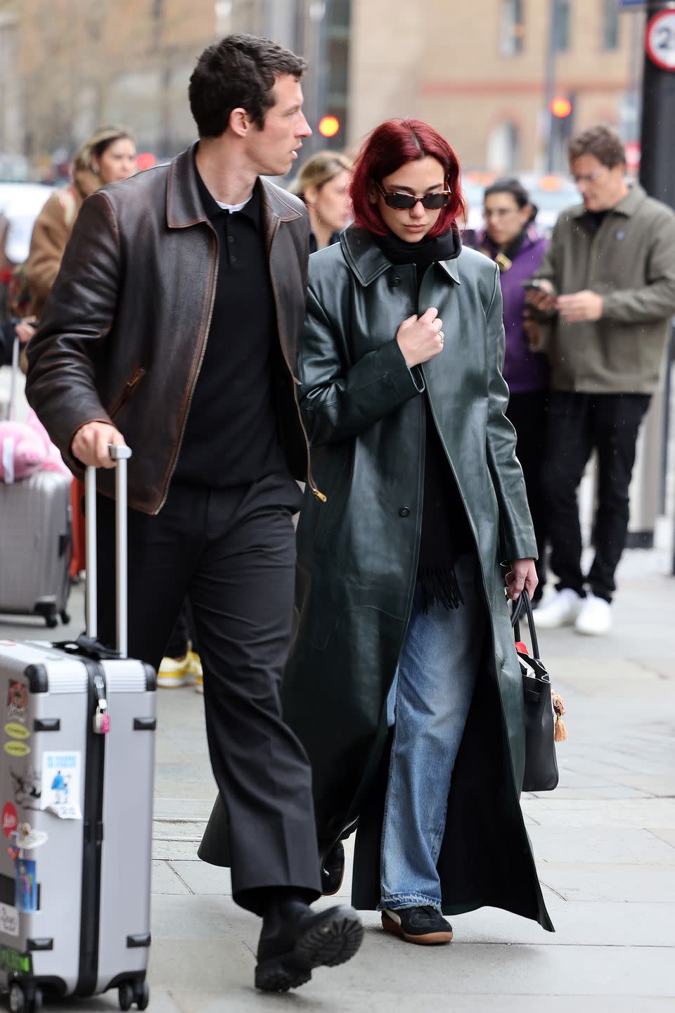 london, england march 26 dua lipa and callum turner arriving at london st pancras station after taking the eurostar from paris on march 26, 2024 in london, england photo by neil mockfordgc images