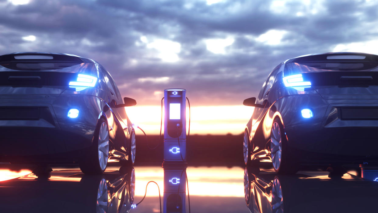 Electric cars at a charging station