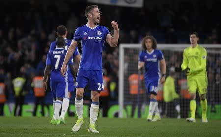 Britain Soccer Football - Chelsea v Manchester City - Premier League - Stamford Bridge - 5/4/17 Chelsea's Gary Cahill celebrates after the match Reuters / Toby Melville Livepic