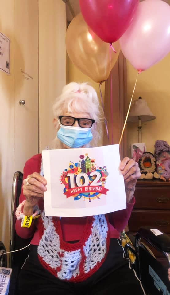 Angelina Friedman celebrated her 102nd birthday after surviving two bouts of Covid-19, according to her daughter. (North Westchester Restorative Therapy & Nursing Center)