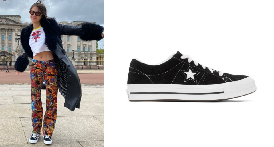 Olivia Rodrigo in Converse Black Suede One Star Sneakers (Photo via @oliviarodrigo/Instagram & SSENSE)