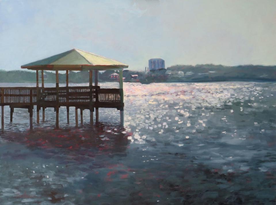 An oil painting titled "Morning Sparkles," by Sheila Psaledas, a New Smyrna Beach artist who has participated in the city's Art Fiesta event for eight years.