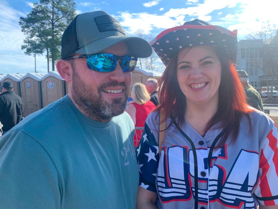 John and Tanya Ramp, both 39, of Myrtle Beach, are supporting former President Donald Trump in the 2024 presidential election. They attended Trump’s rally in Conway on Saturday, Feb. 10, 2024.