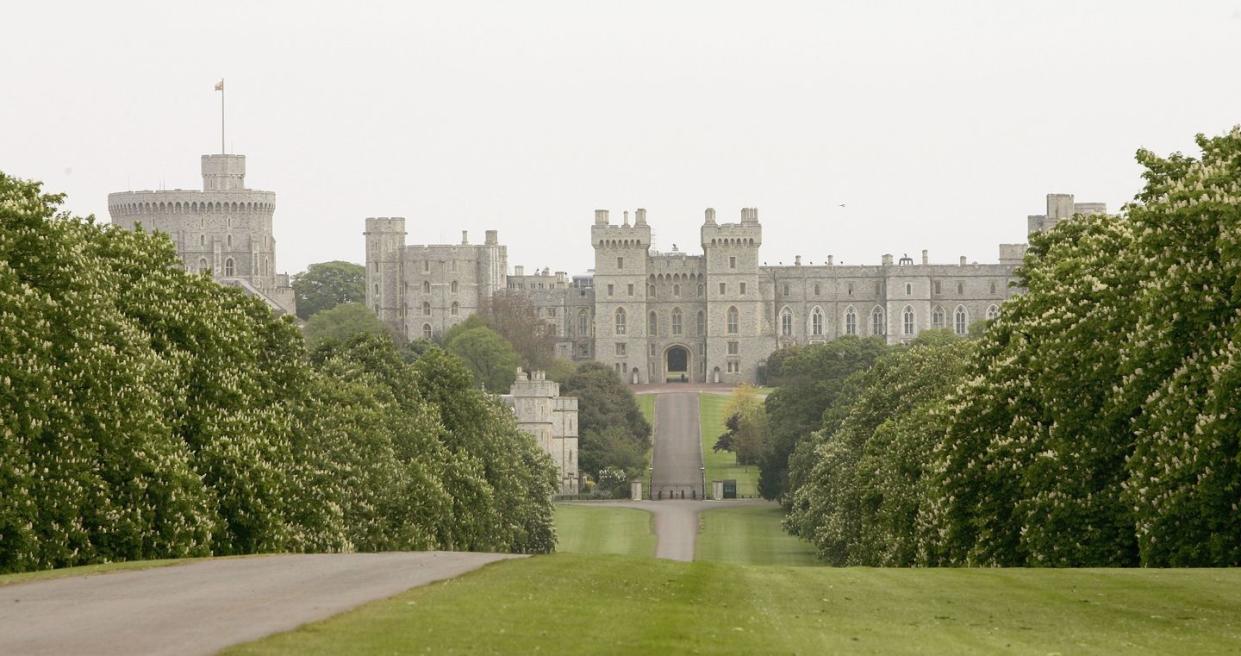 Castle, Green, Atmospheric phenomenon, Building, Tree, Grass, Palace, Estate, Waterway, Stately home, 