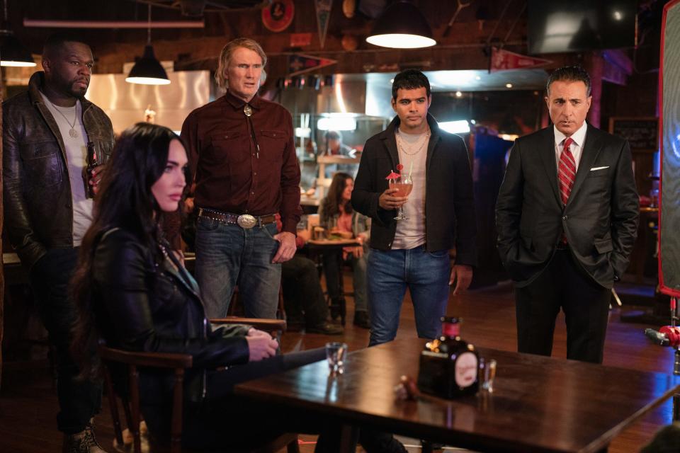 50 Cent (from left), Megan Fox, Dolph Lundgren, Jacob Scipio and Andy Garcia star in "Expend4ables," which brought Fox and co-star Sly Stallone Razzie Awards this year.