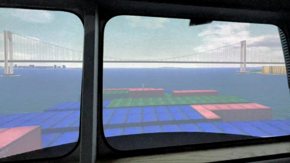 A simulator shows what it's like to learn how to operate a cargo ship. / Credit: CBS Boston