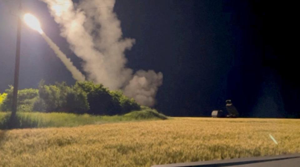 A  M142 High Mobility Artillery Rocket System (HIMARS) is fired in an undisclosed location in Ukraine (VIA PAVLO NAROZHNYY via REUTERS)