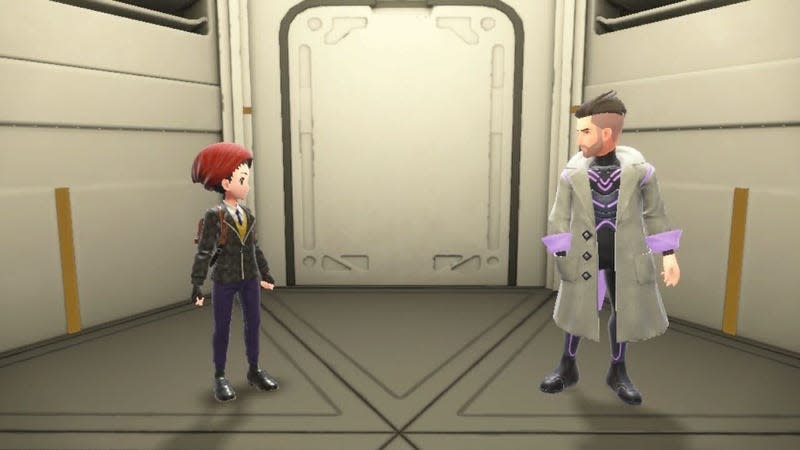 A Pokémon trainer is seen in an elevator talking to Professor Turo.