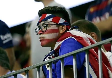 Jun 21, 2016; Houston, TX, USA; United States fan looks on during the match against Argentina in the semifinals of the 2016 Copa America Centenario soccer tournament at NRG Stadium. Kevin Jairaj-USA TODAY Sports