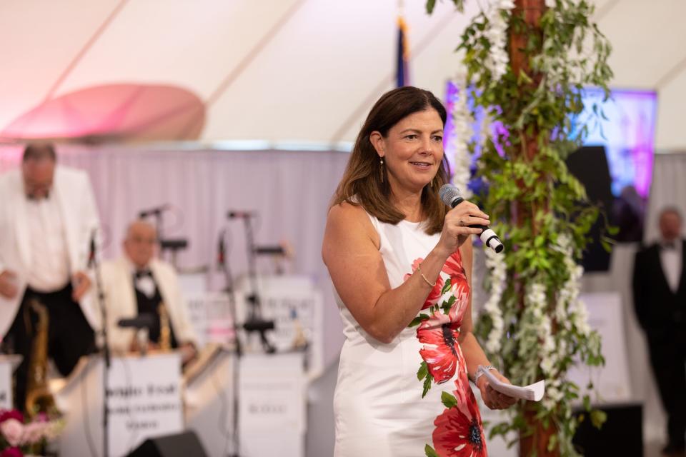 Former U.S. Senator Kelley Ayotte introduces General Joseph Dunford at the Runnymede Formal event to benefit Veterans Count on June 24, 2022..