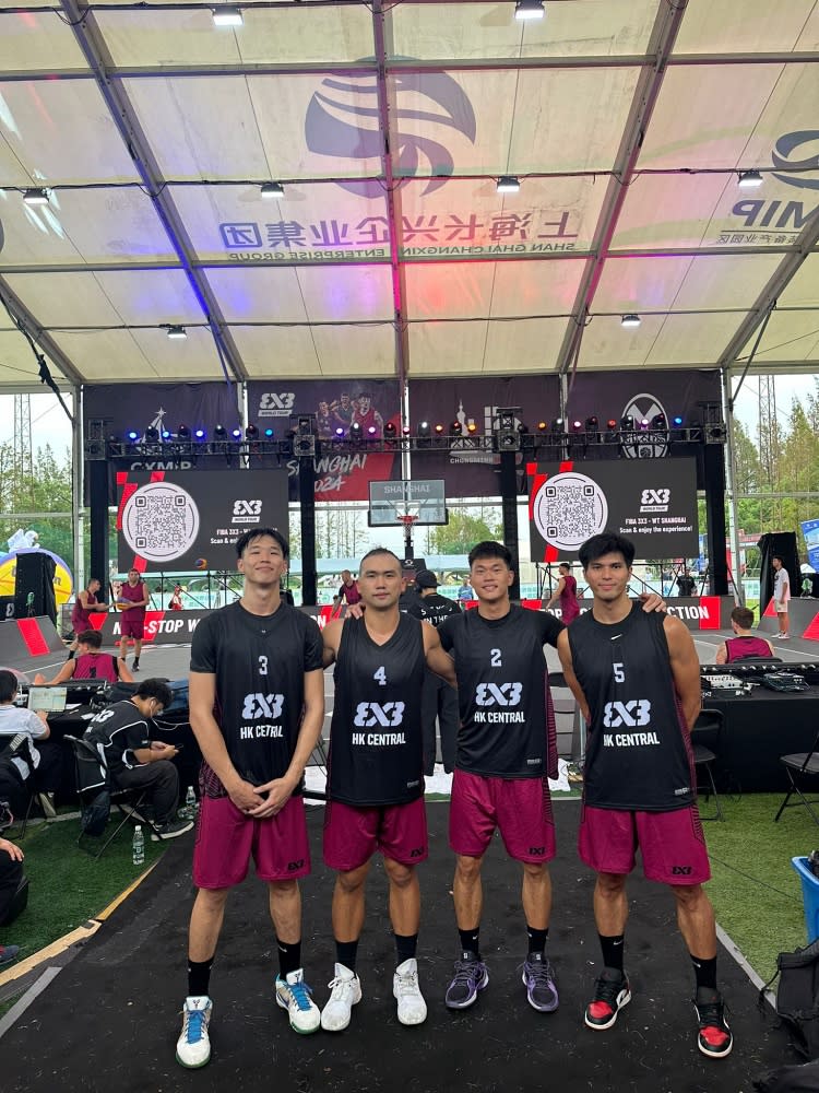 （左起）劉浩男 、黃裕杰、鄺錦昌及蔡駿賢參與 FIBA 3×3 世界巡迴賽上海站賽事。