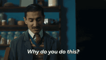 A GIF image of a man saying "why do you do this? Why?"