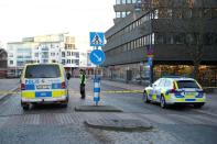 Police gather at knife attack site in Vetlanda