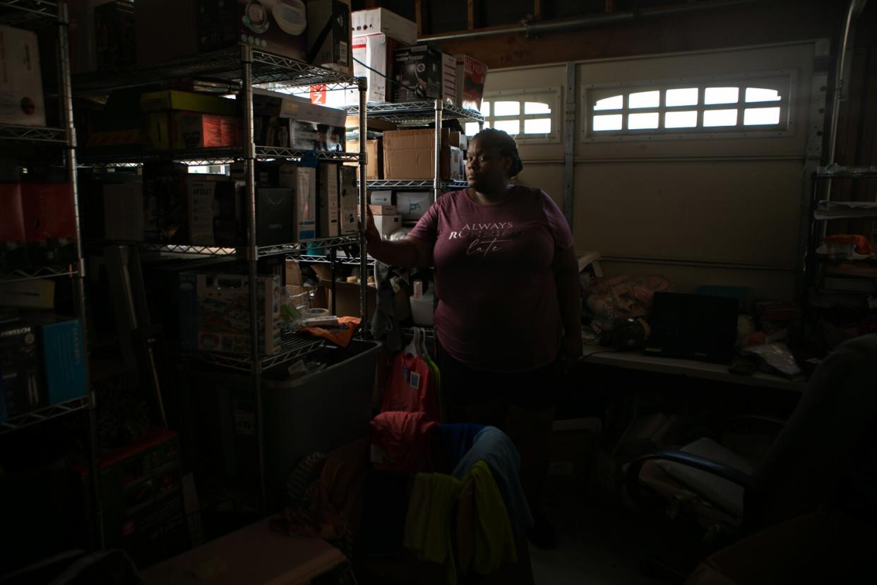 A woman in her garage