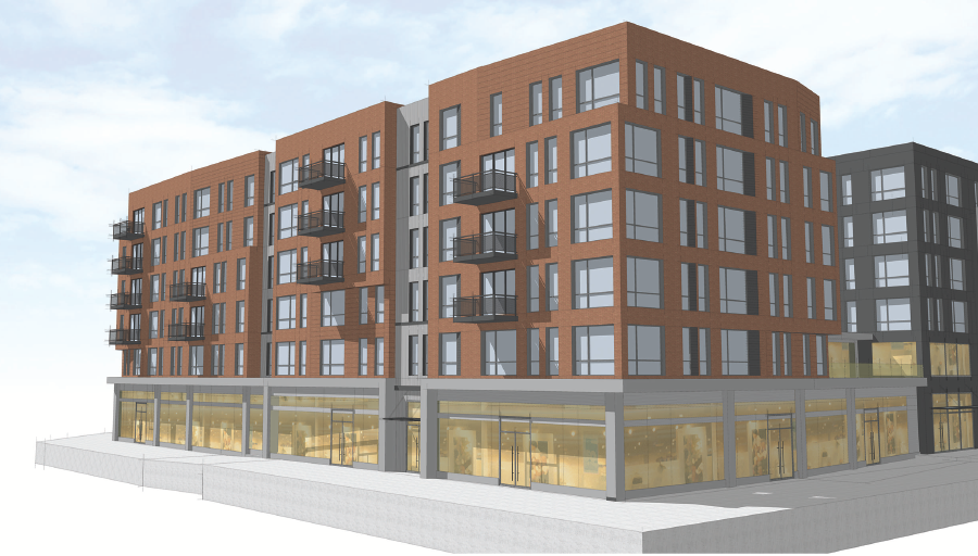 A rendering of Madison Properties 228-unit residential building in Worcester's Polar Park ballpark district