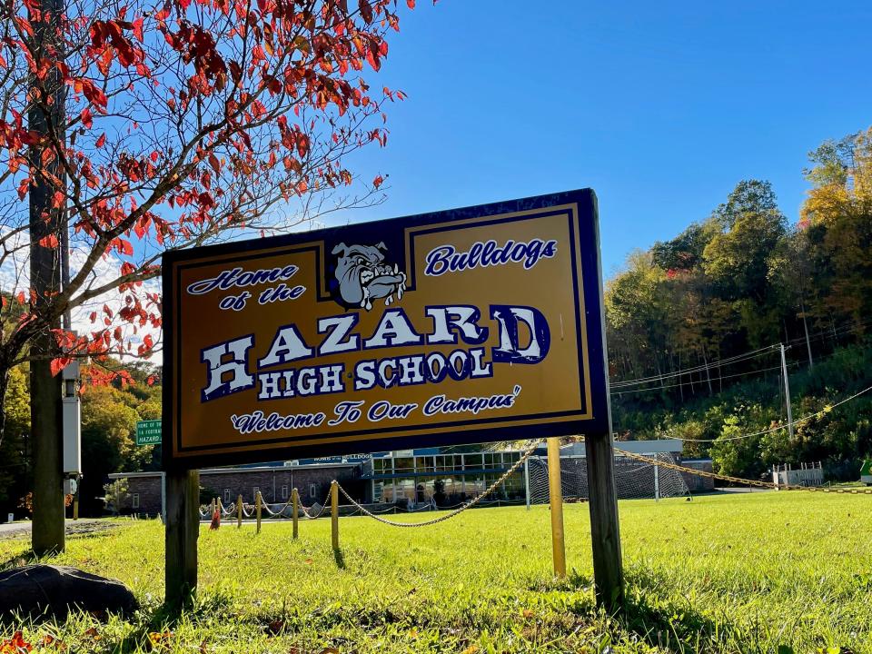 A sign at the entrance to Hazard High School in Kentucky