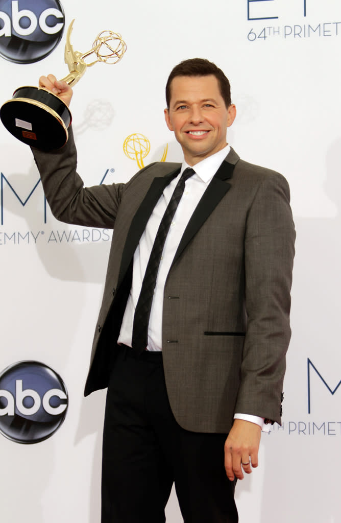 Jon Cryer, winner Outstanding Lead Actor In A Comedy Series for "Two And A Half Men," poses in the press room at the 64th Primetime Emmy Awards at the Nokia Theatre in Los Angeles on September 23, 2012.