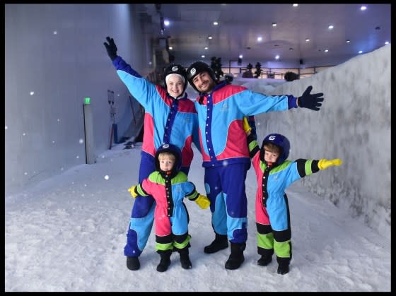 Murtaja’s brother Amer, his wife Eman, and their children Zaid and Omar at Ski Egypt in August, two months before the war began.<span class="copyright">Courtesy Murtaja</span>