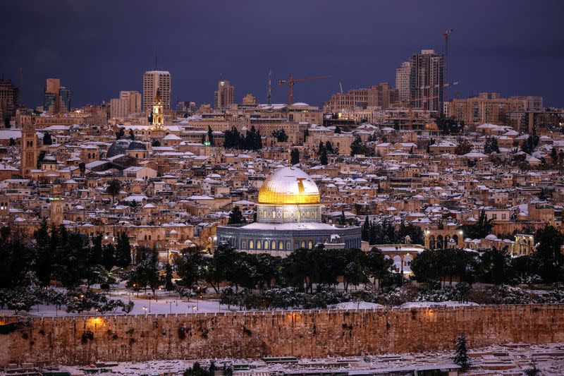 Snow covers Jerusalem's Dome of the Rock