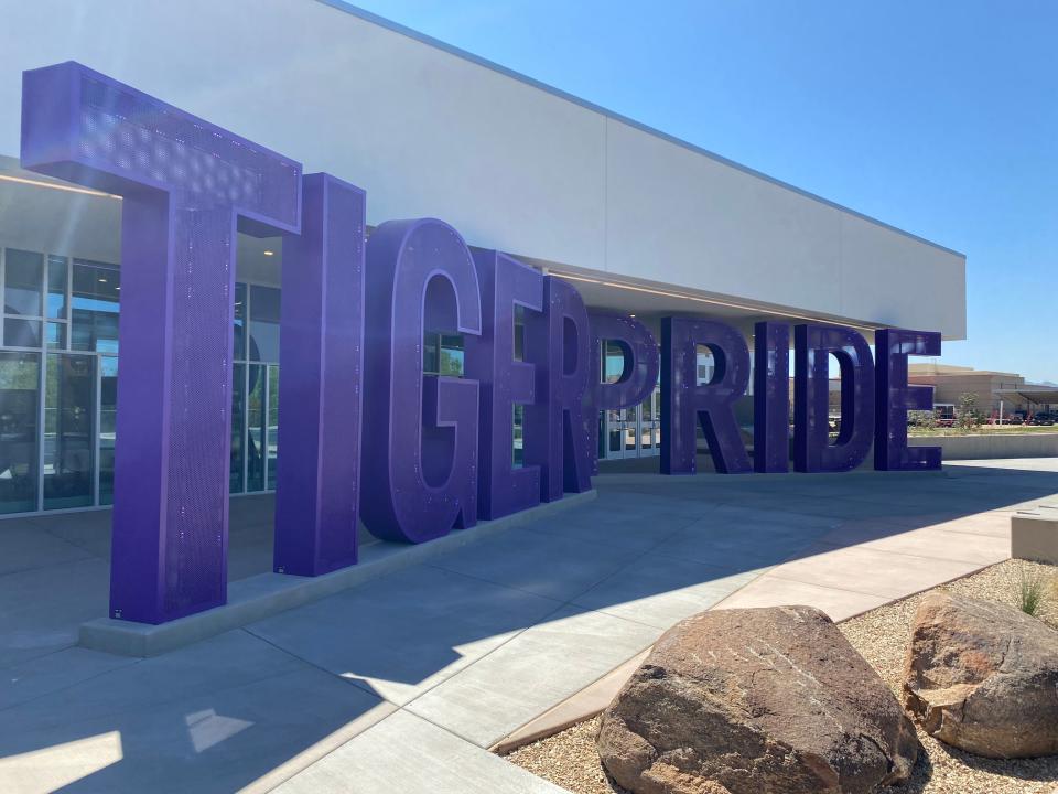 The entrance to Millennium's new gym pops with the purple-lit Tiger Pride.