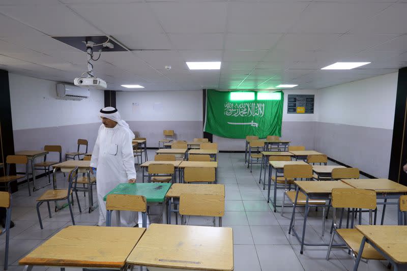 A classroom is seen closed, after the Ministry of Education decided to suspend studies in Saudi Arabia, following the outbreak of the coronavirus, in Riyadh