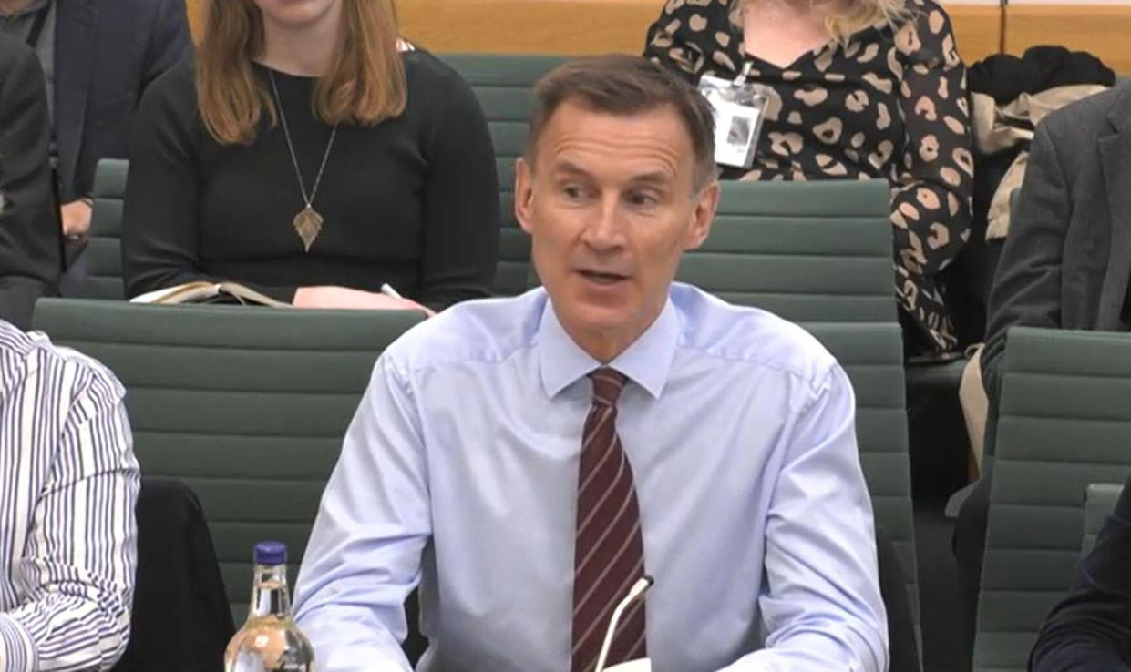 fuel duty Chancellor of the Exchequer Jeremy Hunt giving evidence before the Treasury Committee at the House of Commons, in London. Picture date: Wednesday March 29, 2023.