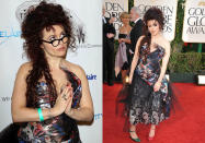 <p>All eyes were on Helena’s eccentric outfit — a low-cut Vivienne Westwood frilly polka dot gown and red and green mismatched shoes. <i> (Photo: Getty) </i> </p>