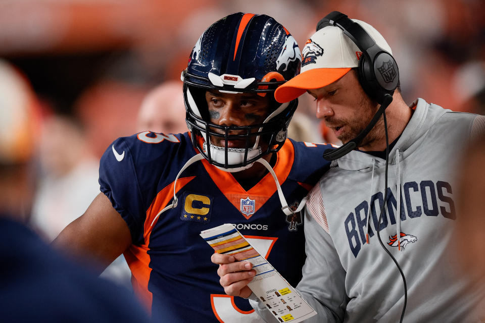 Broncos QB coach Klint Kubiak reportedly has a close relationship with QB Russell Wilson, which could be beneficial as Kubiak becomes play-caller. (Isaiah J. Downing-USA TODAY Sports)