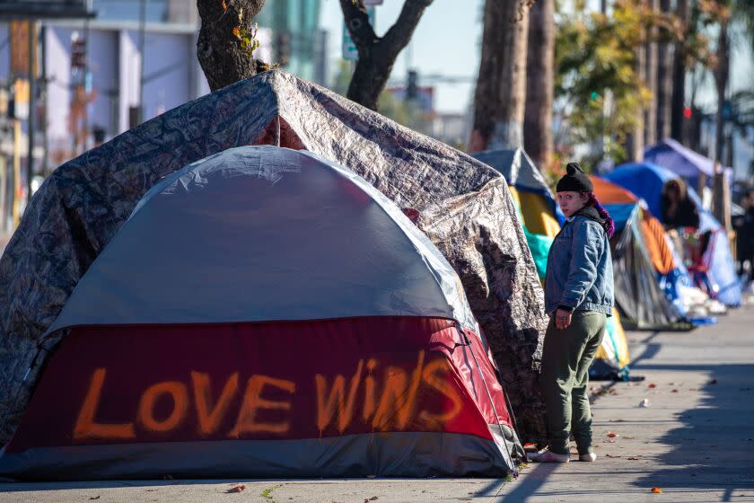 Los Angeles, CA - December 21: Homeless encampment along Hollywood Blvd. on Wednesday, Dec. 21, 2022 in Los Angeles.