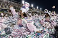 Revellers of the Mangueira samba school perform on the second night of Rio's Carnival at the Sambadrome in Rio de Janeiro, Brazil, early on February 28, 2017