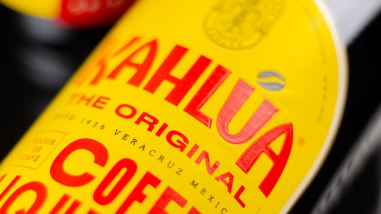 Close-up Kahlúa liqueur bottle label