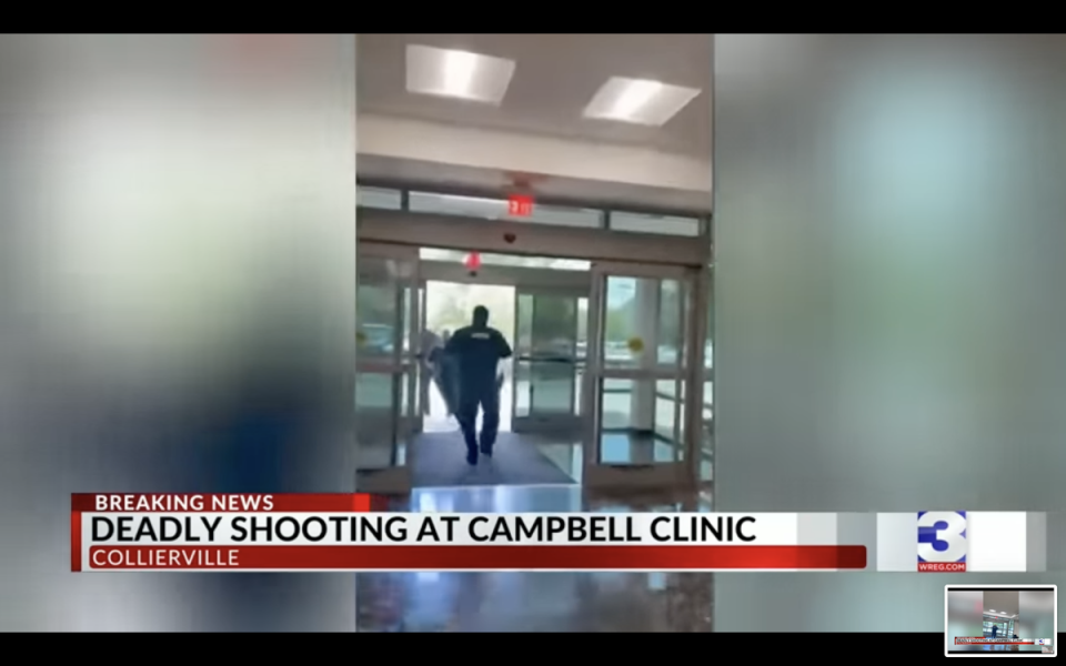 Police in Collierville, Tennessee, respond after surgeon Benjamin Mauck was shot dead in a clinic by a patient (WREG)