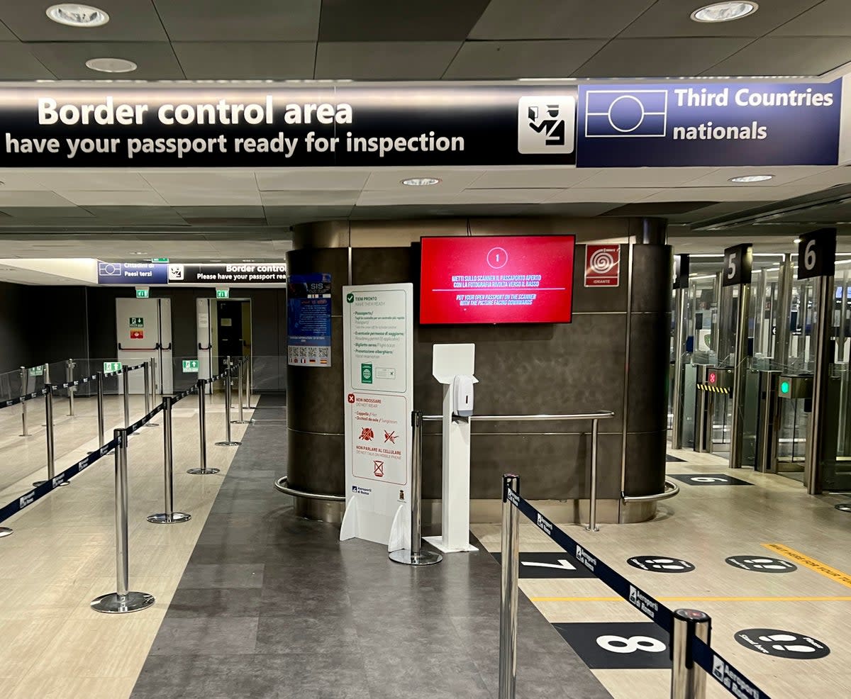 Cross purposes: A frontier control point at Fiumicino airport in Rome (Simon Calder)