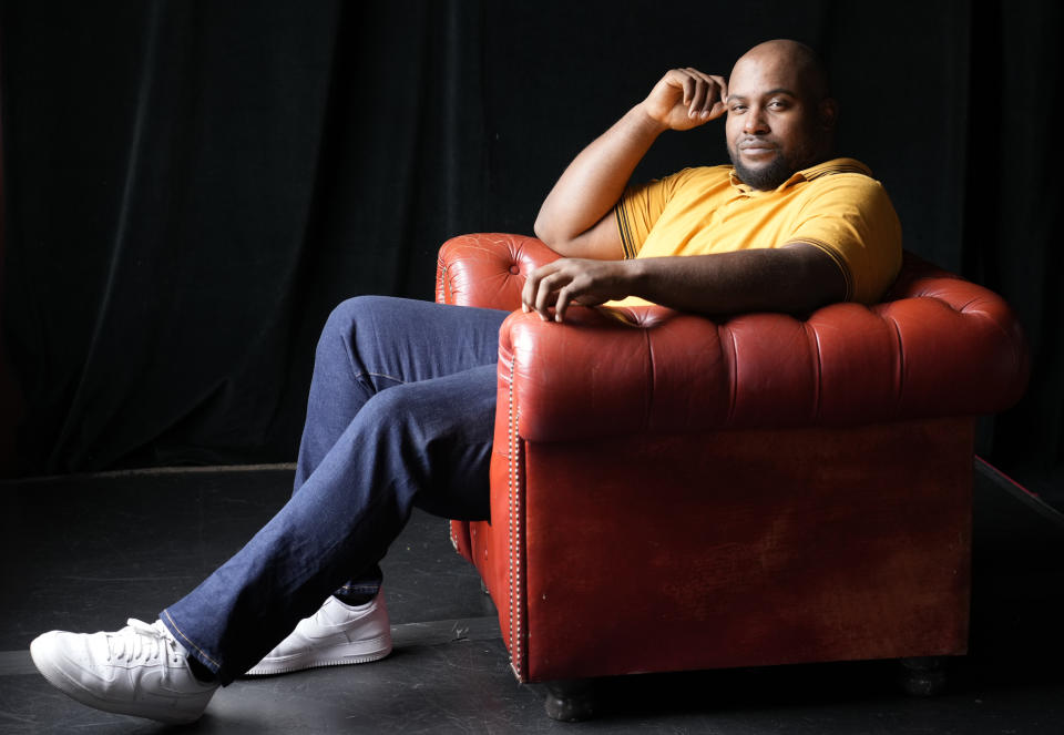 Author LaDarrion Williams poses for a portrait in Los Angeles on Thursday, April 25, 2024, to promote his book "Blood at the Root." (AP Photo/Chris Pizzello)