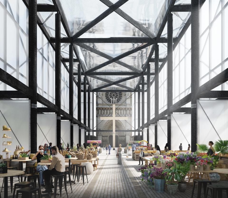 Outside of a traditional space for mass, the structure will also serve the greater community with food stalls, temporary exhibitions, and public performances throughout the year. It's during those times that the church will be visible from behind the cross on the east end of the building.