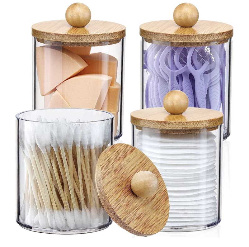 VITEVER Clear Apothecary Containers with Bamboo Lids, 4-Pack