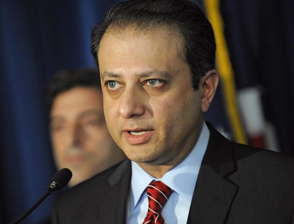 U. S. Attorney for the Southern district of N.Y. Preet Bharara speaks at a news conference, Tuesday, Nov. 20, 2012, in New York. Mathew Martoma, a former hedge fund portfolio manager was arrested Tuesday on charges that he helped carry out the most lucrative insider trading scheme in U.S. history, enabling investment advisers and their hedge funds to make more than $276 million in illegal profits. (AP Photo/Louis Lanzano)