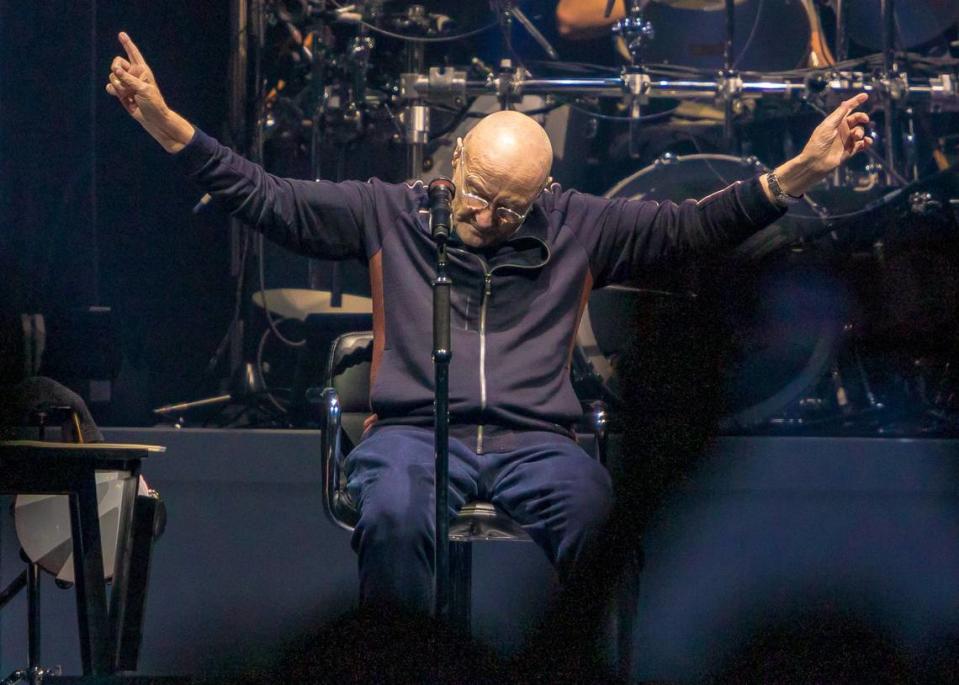 Phil Collins performs with Genesis for ÒThe Last Domino?Ó Tour to the Spectrum Center in Charlotte, NC on Saturday, November 20, 2021. Collins last performed at the Spectrum Center before the Pandemic in September of 2019.