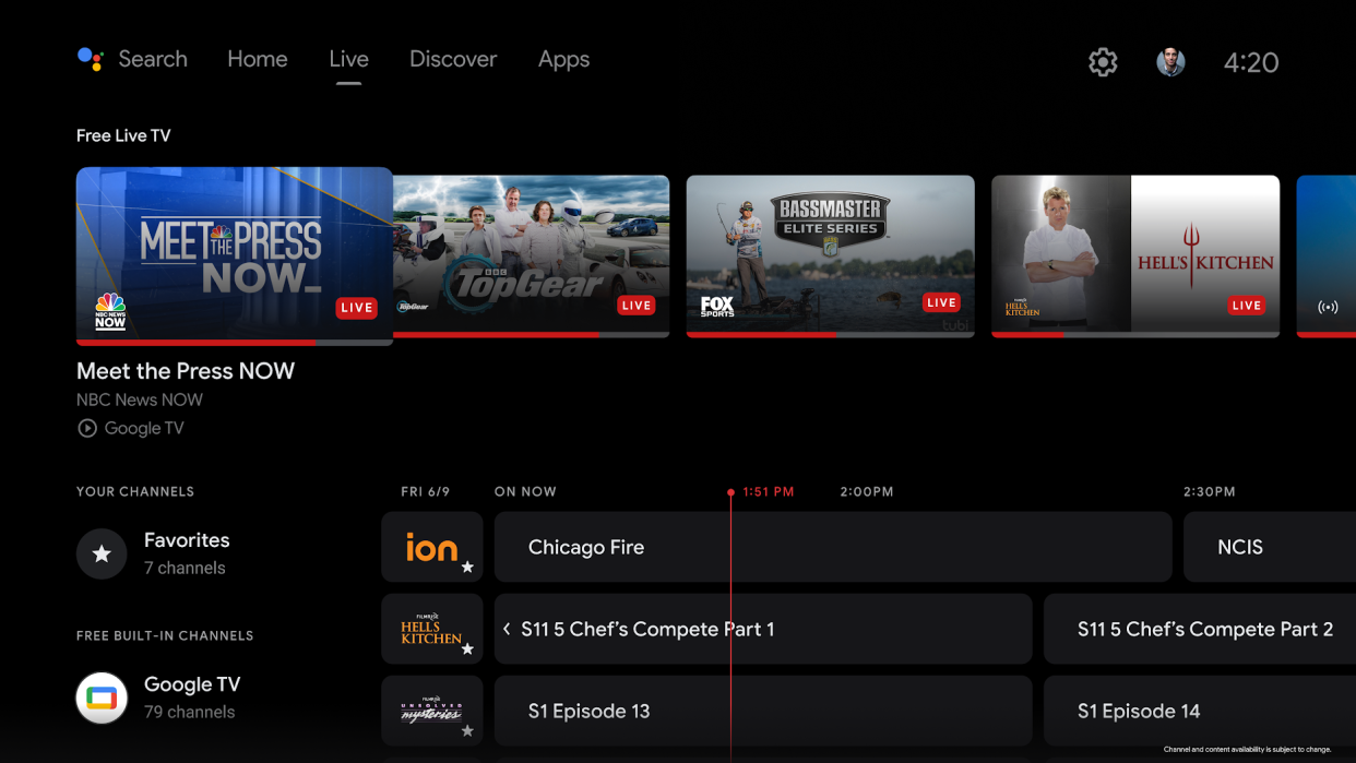  A screen shot of the Live TV tab on Android TV 