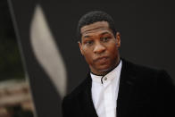 Jonathan Majors poses for photographers upon arrival for the World premiere of the new film from the James Bond franchise 'No Time To Die', in London Tuesday, Sept. 28, 2021. (Photo by Vianney Le Caer/Invision/AP)