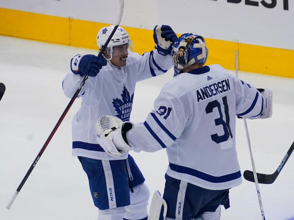 Toronto Maple Leafs forward Auston Matthews (34) and goaltender Frederik Andersen (31) are keys to the upcoming season.