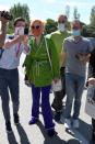 <p>Tilda Swinton stops for a selfie at the 2020 Venice Film Festival on Wednesday. </p>